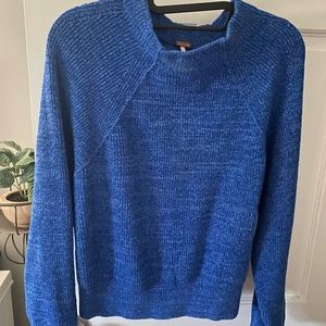 Free People Too Good blue ribbed mock neck sweater